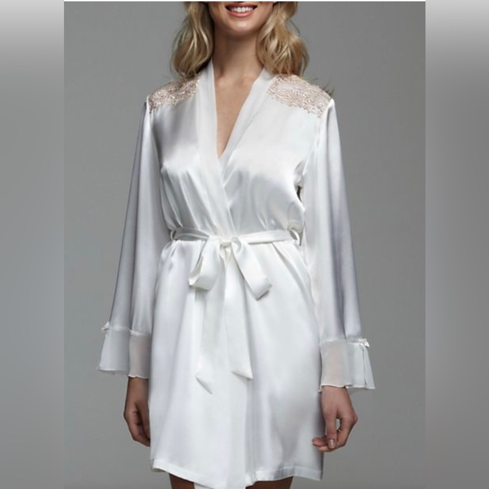 Linea Donatella Filagree Set Embellished Bridal Satin Chemise Nightgown & Robe